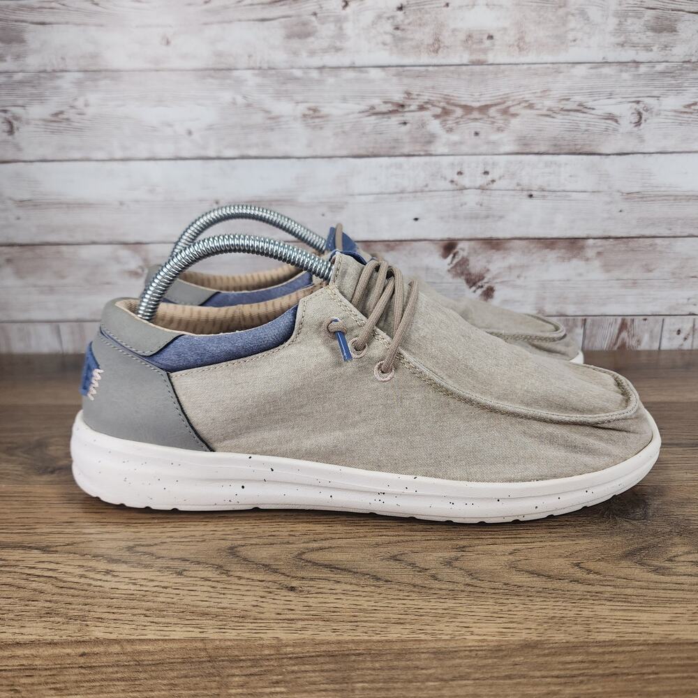 Hey Dude Paul Washed Doeskin Tan Blue Men's Slip On Casual Boat Shoes Size 8